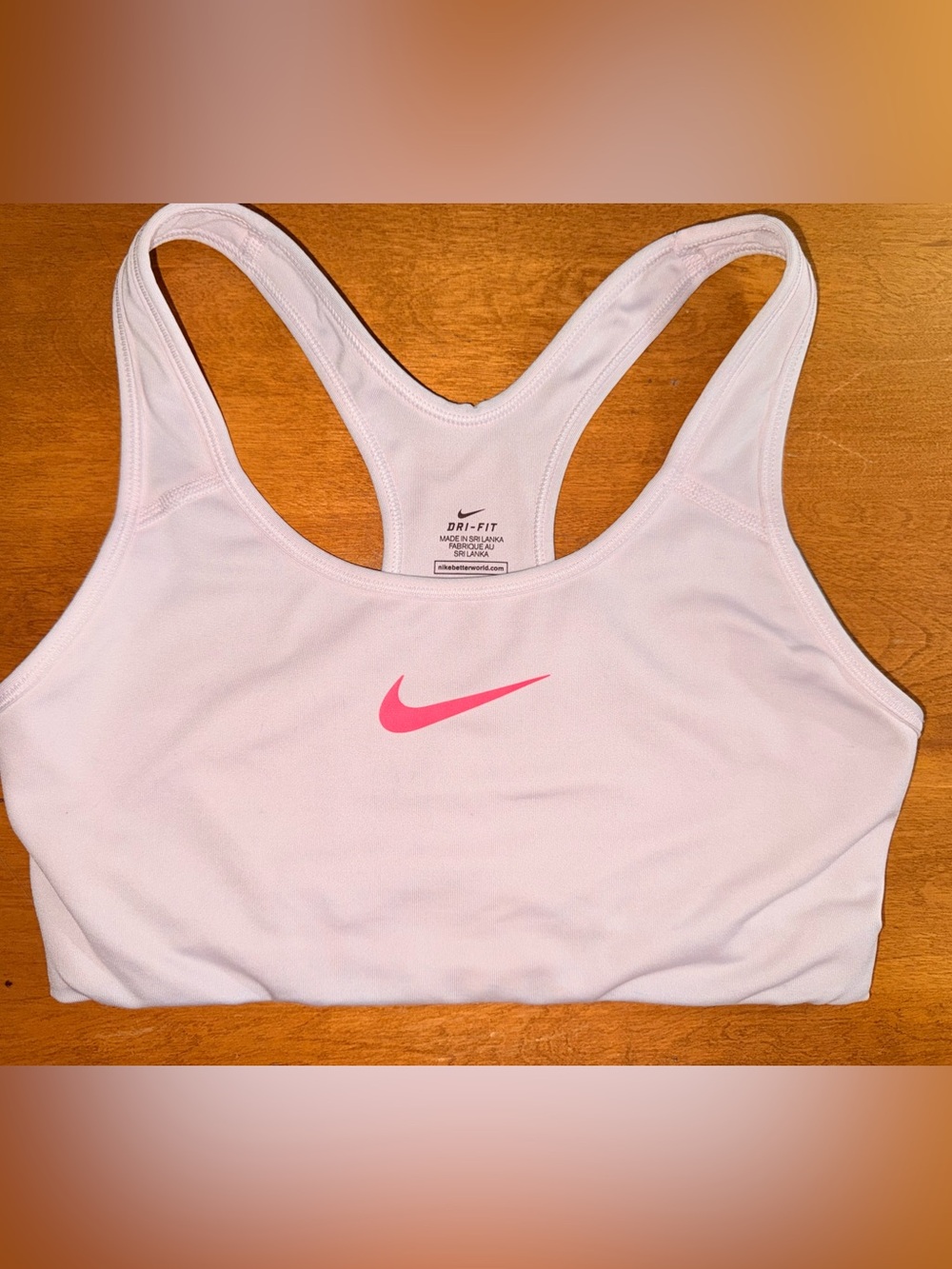 Nike Pink Racerback Dri-FIT Sports Bra with Hot Pink Swoosh size:S